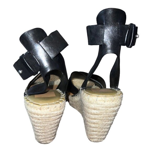 DOLCE VITA Black Leather Open Toe Ankle Strap Espadrille Wedge Sandals Sz 10 - Picture 3 of 10